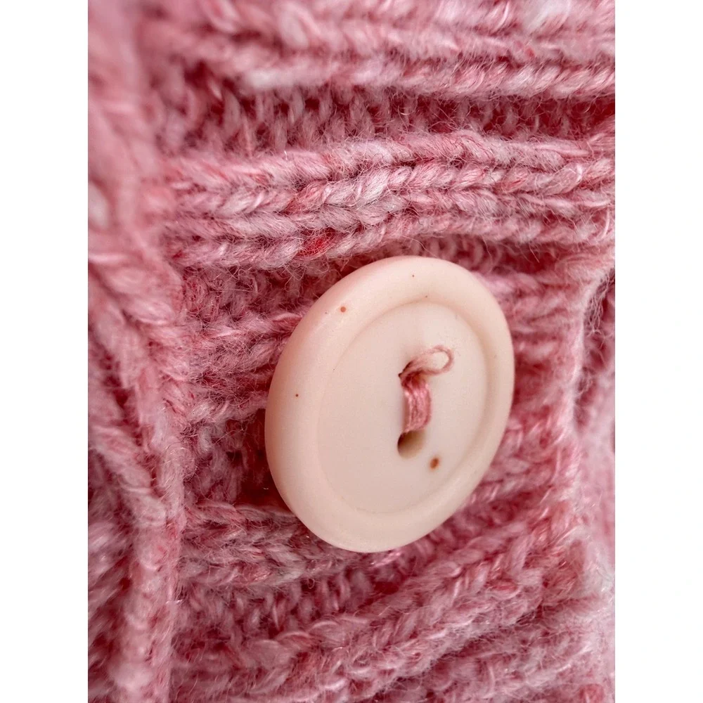 Hush Puppies Pink‎ Knit Button Up Sweater Vest Basset Hound Dog Patch Cardigan